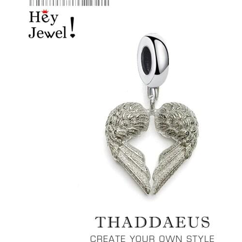 Angel Winged Heart Pendant Charm Pure 925 Sterling Silver Trendy 2021 Spring Brand New Gift Fit Bracelet For Women Fine Jewelry