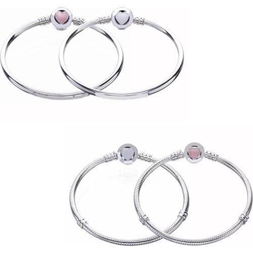 Free Shipping Authentic 925 Sterling Silver Moments Bracelet Heart Clasp Fit Original Charms For Women DIY Jewelry S925 Bangle