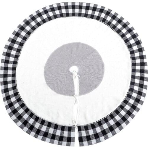 Large Round Knit Christmas Tree Skirt Checked Stocking Holiday Christmas Tree Home Party Festive New Year Decorations
