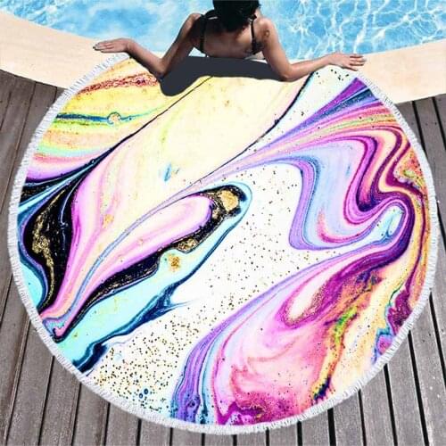 Colorful Marble Round Beach Towel Microfiber Marble Abstract Pattern Shower Bath Yoga Towel With Tassels Beach Mat Tolla Blanket