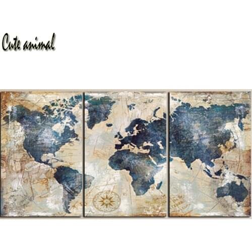 Diy diamond painting 3pcs world map retro 5d diamond embroidery Full Square Round Drill diamond mosaic Handmade decoration gift