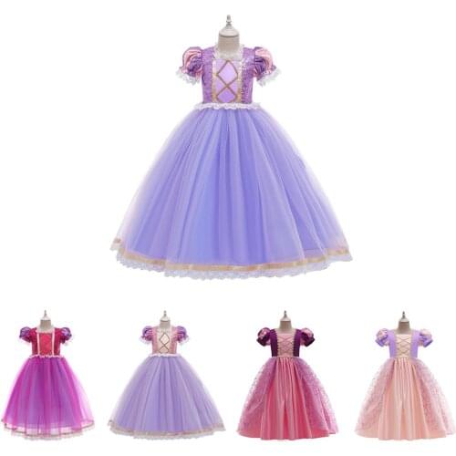 Girls Princess Tangled Dress Sequins Fancy Cosplay Costume For Kids Purple Luxury Ball Gown Halloween Birthday Party Vestido