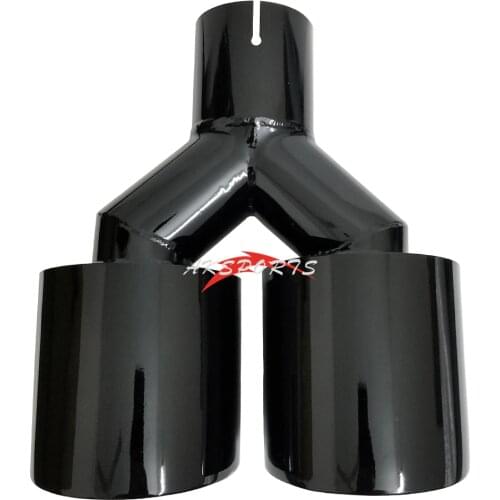Dual Car Glossy Black Stainless Steel Equal Length Midddle Exhaust Pipe Double Muffler Tip