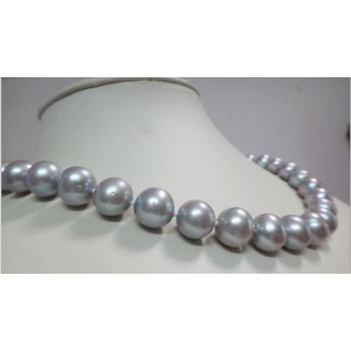 Huge18"11-12mm natural freshwater genuine silver gray round pearl necklace AA 925silver