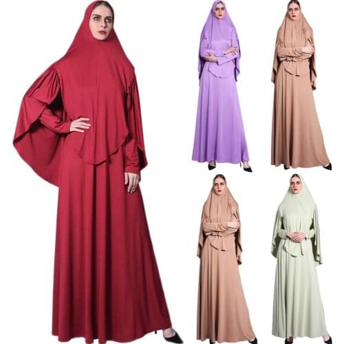 Ramadan Muslim Prayer Garment Women 2 Pieces Set Khimar Abaya Hijab Dress Full Cover Islam Clothes Burka Niqab Worship Service