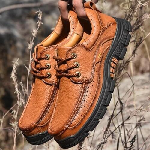 New Split Leather Men Casual Shoes Fashion Hight Quality Cow Leather Outdoor Slip on Loafers Autumn Men Flat Shoes Big Size