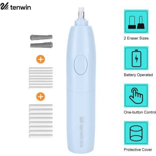 Tenwin Electric Eraser Kit with 16 Eraser Refills Battery Operated One-button Control Pencil Eraser Stationery Supplies