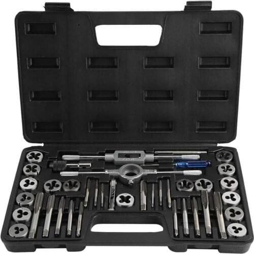 40Pcs M3-M12 Screw Nut Tap and Die Set with Wrenches and Thread Gauge Heavy Duty Hand Tools Screw Taps Tool Set