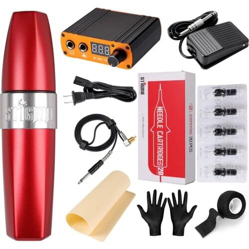 Professional Tattoo Machine Kit Sets lipstick tattoo pen tattoo gun machine kits Power Supply pedal 20pcs needle cartridge