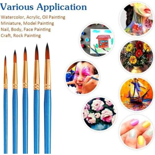 Artist Paint Brush Set Nylon Bristles Hair Watercolor Acrylic Oil Painting Brushes Art Supplies Stationery 5Pcs
