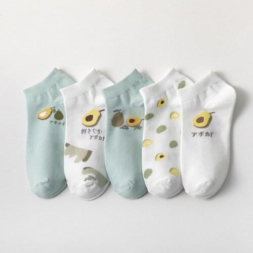Spring and Summer Japanese Kawaii Harajuku Woman Socks Green Avocados Printing Cute Socks Cotton Korea Fruit Designer Socks