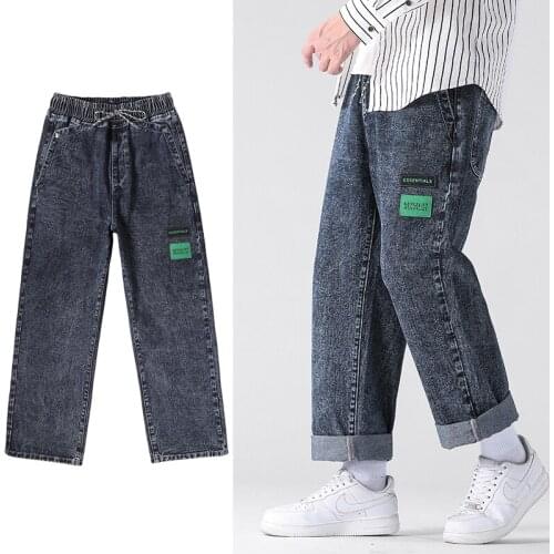 2021 Autumn New Mens Panelled Straight-leg Jeans Streetwear Denim Harem Pants Wide Leg Jeans Male Brand Clothes