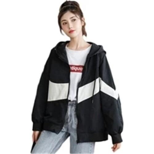 New Spring Autumn Womens Jackets Loose Hooded VintageCasual Patchwork Lady Coats BF Clothing Mujer Female Tooling Coats