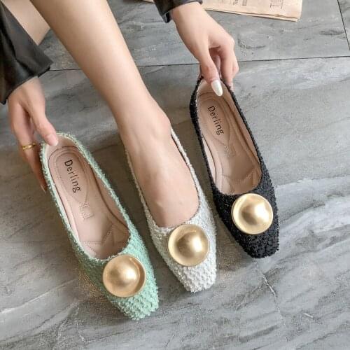 Spring 2020 New Womens Square Toe Flat Shoes Lightweight Comfortable Simple Wild Fashion Creamy-white Green Black W28-30