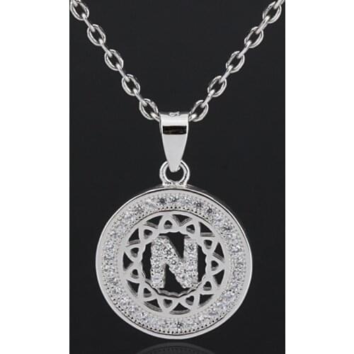 925 Sterling Silver Letter Pendant Chain English Alphabet N with Clear Cubic Zircon Necklace fits Women Jewelry