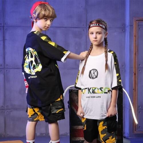 Pally elves Kids Summer Half Sleeve T-shirt Camouflage Patchwork Letter Pattern Design Boys Girls Active Top