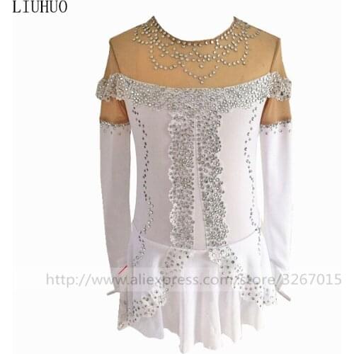Figure Skating Dress Womens Girls' Ice Skating Dress White high elastic spandex Lace lace Handmade fine drill