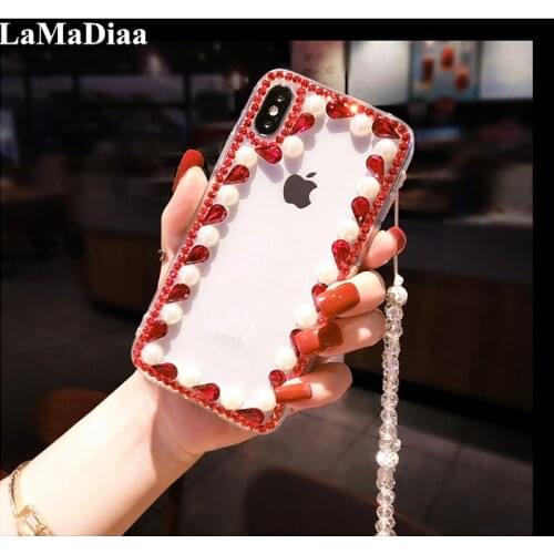 LaMaDiaa Luxury Crystal Rhinestone Diamond Pearl Glitter Bling Phone Case For Samsung A3 A5 A7 2017 A9 A8 A6 PLUS A50 A70 A80