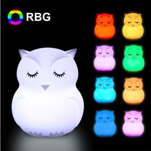 Cute Owl Night Lamps Remote Control LED Bedside Touch Lamps RGB Changeable Table Night Lights For Kids Bedroom Decor Light