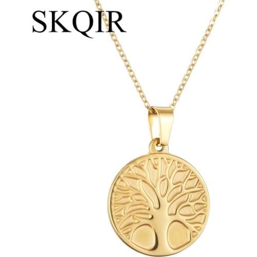 Family Tree of Life Pendant Necklace Round Small Gold Color Stainless Steel Choker Love Women Jewelry Gift Girl Berloque Kolye
