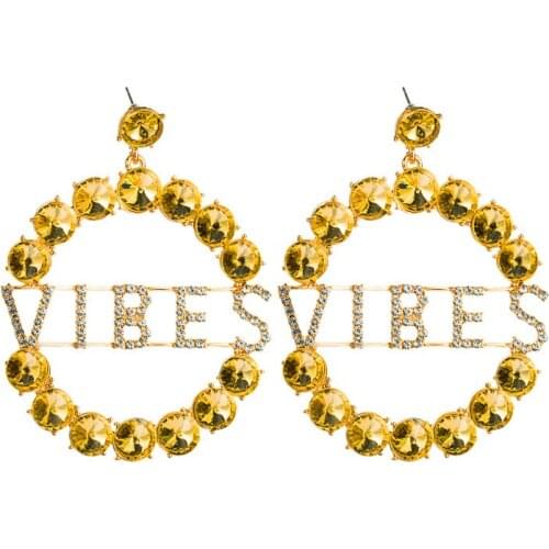 Paved Crystal Vibes Letter Drop Earrings for Women Round Shape Satellite Crystal Earrings Brand Designer Jewelry Wholesale