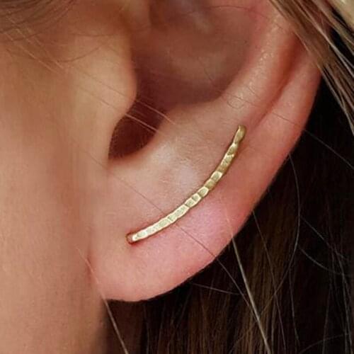 Real 925 Silver Ear Climber Ear Cuff Gold Handmade Hammered Jewerly Minimalist Pendientes Oorbellen Boho Earrings for Women