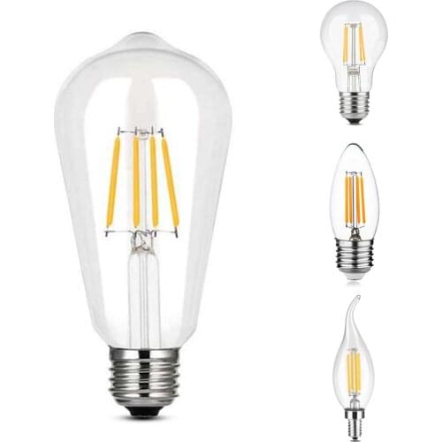 Edison Led Bulb E27/E14 vintage led light bulb 220V 4W Warm White Tungsten Transparent glass Edison Bulb energy saving safety