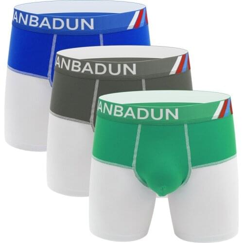 3PCS/Sets Mens Boxer Shorts Cotton Underwear Sexy Bugle Pouch Boxershorts Sports Fitness Patchwork Underpants Long Panties 2XL