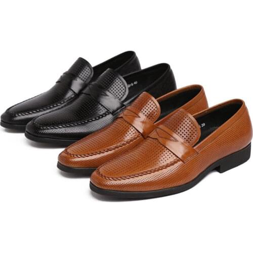 Italian Office Handmade Leather Shoes High Quality British Style Men Genuine Dress Black Breathable Slip On Italy Hollow Out