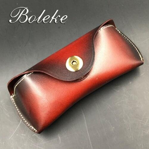 Vintage Handmade Eyeglasses Box Hard Genuine Leather Luxury Spectacle Glasses Bag Case Eyewear Sunglasses Holder Cover Men Women