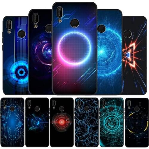 Funny The Geometry Of The Technological Wind Black Phone Case For Huawei 40 30 20 10 9 Lite Pro P smart 2019 Y6 Y6 Prime2019 Y9
