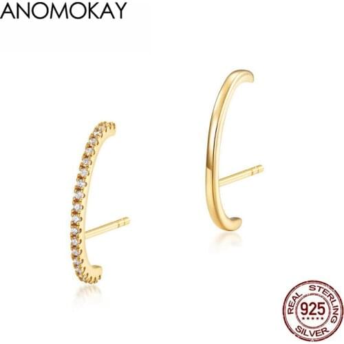Anomokay Classic White Zircon Gold Color Earrings for Daily Casual 100% Sterling 925 Silver Earring for Women Fashion Gift