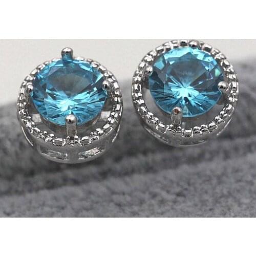 2019 Luxury Statement Earrings for Women White Gold Color Stud Earring with Colorful Round Zircon Trendy Wedding Jewelry