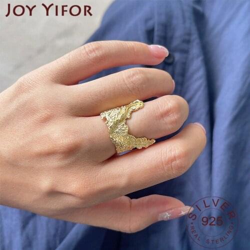 925 Sterling Silver Rings For Women Bump Wide Gold Plated Opening Handmade Trendy Jewlery Fashion Fine Jewelry