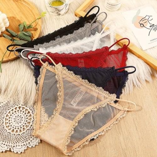 Womens underwear sexy seamless lace hollow out gauze ribbon middle waist female panties ladies breathable comfortable lingerie