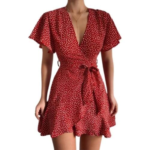 2021 new Women Beach Mini Dress Summer Bohemian Casual Loose Floral Print Cocktail Beach Short Dress Sundress Rope