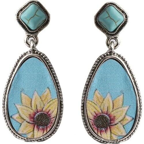 1 Pair Indian Tribal Stylish Natural Dangle Drop Earrings Resin Stone Ethnic Vintage Hanging Earrings for Women Boho Jewelry