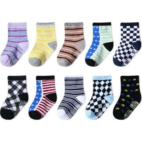 20 Pieces=10 Pairs Children Rubber Anti-slip Socks Stars Dot Geometric Pattern Cotton Kids Boys Girls Socks Baby Floor Sock 1-3Y