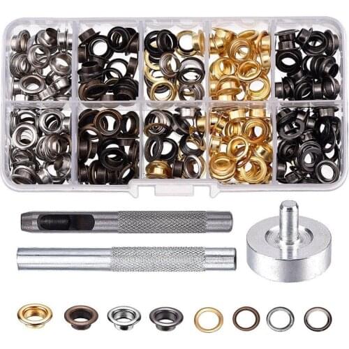 200set/Box Brass Eyelets Washer Starter Kit 4mm 5mm 6mm Garment Grommets For Leather Crafts With DIY 3 Fixing Tools 4 colors