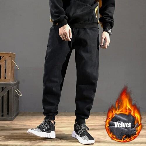 2021 New Fashion Winter Warm Black Color Loose Fit Thick Fleece Pants Patch Designer Streetwear Hip Hop Velvet Joggers Trousers