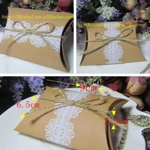 250 pcs/lot) Cheapest candy box Rustic and Lace Pillow Kraft Wedding favor box for wedding sweet box and Kraft box 2 choices