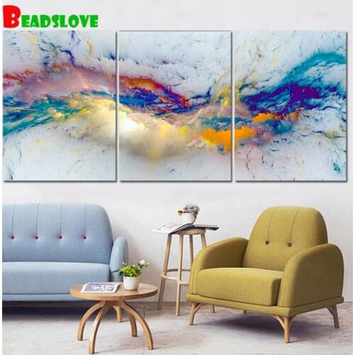 Nice Cloud Abstract Diamond Painting Full Square Round 5d Diamond Embroidery Triptych Wall Art Handmade New Year Gift