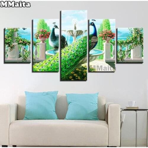 Diamond mosaic peacocks 5 piece diamond painting bag diamond embroidery square round drills 3d Pictures for home decor GG378