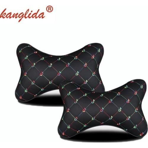 KANGLIDA PU Leather Car Pillows Headrest Neck Rest Cushion Support Seat Accessories Auto Safety Soft Pillows Universal Car Decor