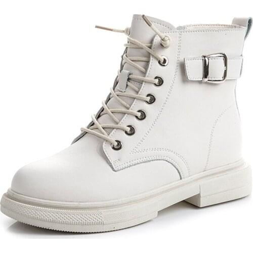 White Boots Women Heels Genuine Leather Ankle Boot Female Design Shoes Woman Booties Martin Black Platform Boots for Women 2021