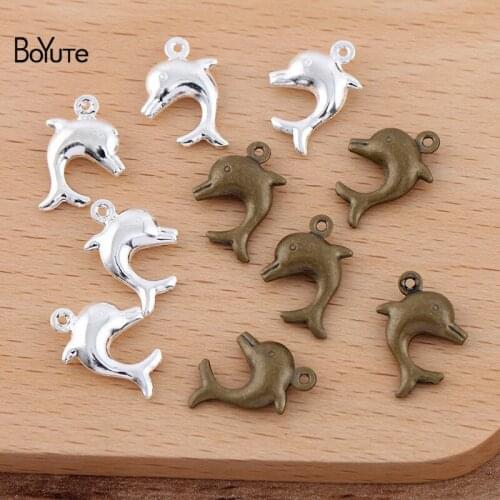 BoYuTe (100 Pieces/Lot) 13MM Metal Brass Middle Hollow Small Dolphin Charms Jewelry Accessories Diy Handmade Materials