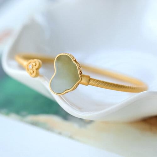 Ancient gold craftsmanship design inlaid natural Hetian jasper love open bracelet elegant temperament antique ladies jewelry