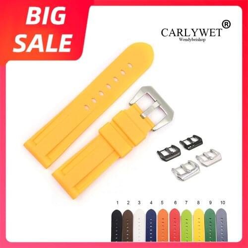 CARLYWET 22 24mm TOP Quality White Yellow Red Black Waterproof Silicone Rubber Replacement Watch Band Strap For Panerai Luminor