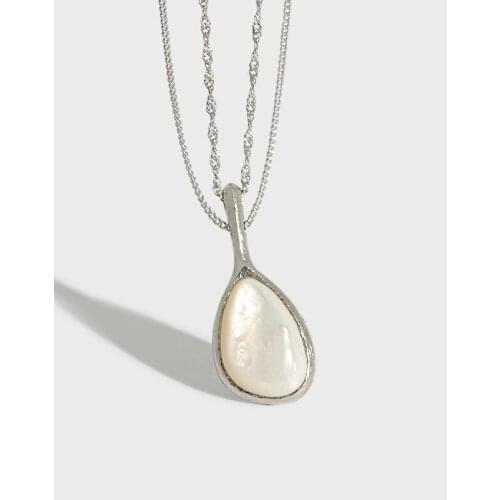 Elegant 925 Sterling Silver Water Drop White Shell Pendant Necklaces For Women, Multilayer Chains Long Necklace Woman Jewelry
