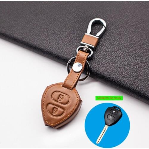 Praise Carrying leather car key chain key case cover for Toyota Corolla Rav4 Yaris Avensis Prado 2 button remote protect shell